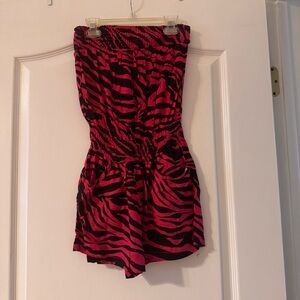 Hot Pink and Black Zebra Print Strapless Romper